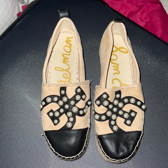 Sam Edelman 7.5 espadrilles tan, pearl & dark navy - Picture 1 of 6